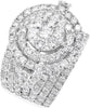 LARGE 4.30CT DIAMOND 14KT WHITE GOLD 3D FLOWER DOUBLE HALO MULTI ROW LOVE RING
