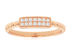 ESTATE .12CT DIAMOND 14KT ROSE GOLD 2 ROW RECTANGULAR FILIGREE BEADED FUN RING