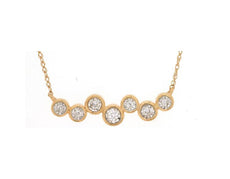 ESTATE .12CT DIAMOND 14KT YELLOW GOLD 3D BEZEL SEVEN STONE FUN NECKLACE