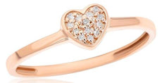 ESTATE .04CT DIAMOND 14KT ROSE GOLD 3D CLASSIC ROUND HEART PAVE FUN LOVE RING