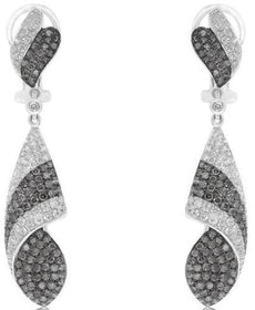 LARGE 3.37CT WHITE & BLACK DIAMOND 18KT WHITE GOLD 3D MULTI ROW HANGING EARRINGS