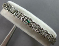 ANTIQUE .2CT OLD MINE DIAMOND & AAA EMERALD 14K WHITE GOLD TENNIS BRACELET 27522
