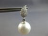 ESTATE .22CT DIAMOND & AAA SOUTH SEA PEARL 18K WHITE GOLD LEAF HANGING EARRINGS