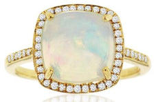 2.8CT DIAMOND & AAA OPAL 14K YELLOW GOLD 3D CUSHION & ROUND SQUARE HALO FUN RING