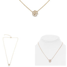ESTATE .14CT DIAMOND 14KT ROSE GOLD 3D OPEN FLOWER ADJUSTABLE LOVE NECKLACE
