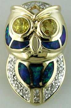 .95CT DIAMOND & AAA YELLOW SAPPHIRE & AAA OPAL 14KT YELLOW GOLD FLOATING PENDANT