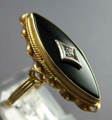 ANTIQUE WIDE .02CT OLD MINE DIAMOND & AAA ONYX 14K YELLOW GOLD 3D FILIGREE RING