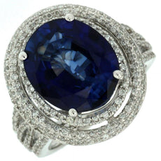8.75CT DIAMOND & AAA SAPPHIRE 14K WHITE GOLD 3D OVAL & ROUND HALO COCKTAIL RING