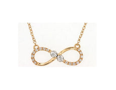 ESTATE .10CT DIAMOND 14KT YELLOW GOLD 3D CLASSIC 2 STONE INFINITY LOVE NECKLACE