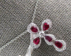 1.17CT DIAMOND & AAA RUBY 18KT WHITE GOLD 3D PEAR SHAPE CROSS FLOATING PENDANT