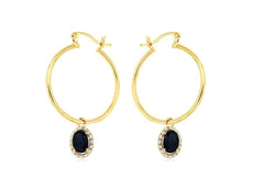 1.43CT DIAMOND & AAA SAPPHIRE 14KT YELLOW GOLD OVAL FLOWER HOOP HANGING EARRINGS