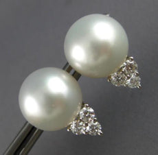 LARGE .6CT DIAMOND & AAA SOUTH SEA PEARL 18K WHITE GOLD TRIANGULAR STUD EARRINGS