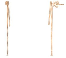 ESTATE .29CT DIAMOND 14KT ROSE GOLD 3D CLASSIC DOUBLE BAR FUN HANGING EARRINGS