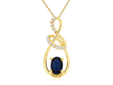 .73CT DIAMOND & AAA SAPPHIRE 14KT YELLOW GOLD 3D OVAL LOVE KNOT FLOATING PENDANT