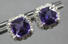 1.67CT DIAMOND & AAA AMETHYST 14KT WHITE GOLD CUSHION & ROUND HALO STUD EARRINGS