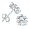 ESTATE 1.0CT DIAMOND 14KT WHITE GOLD 3D CLASSIC FLOWER STUD EARRINGS