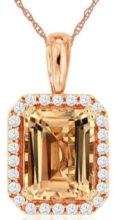 2.30CT DIAMOND & AAA MORAGNITE 14KT WHITE GOLD EMERALD CUT HALO FLOATING PENDANT