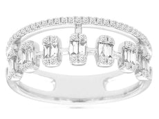 .45CT DIAMOND 14K WHITE GOLD ROUND & BAGUETTE MULTI ROW WEDDING ANNIVERSARY RING