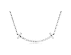 ESTATE .05CT DIAMOND 14KT WHITE GOLD 3D CLASSIC DOUBLE T BAR NECKLACE