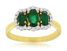 1.07CT DIAMOND & AAA EMERALD 14KT YELLOW GOLD 3D OVAL & ROUND ANNIVERSARY RING