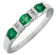 .55CT DIAMOND & AAA EMERALD 14K WHITE GOLD OVAL & ROUND PAST PRESENT FUTURE RING
