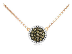 0.35CT WHITE & MOCHA DIAMOND 14KT ROSE GOLD CLUSTER ROUND HALO CLASSIC NECKLACE