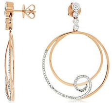 LARGE .62CT DIAMOND 14KT ROSE GOLD CIRCULAR SWIRL JOURNEY FUN HANGING EARRINGS