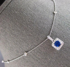 1CT DIAMOND & AAA SAPPHIRE 18KT WHITE GOLD ROUND BY THE YARD SQUARE LOVE PENDANT