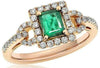1.01CT DIAMOND & AAA EMERALD 18K ROSE GOLD SQUARE HALO LOVE KNOT ENGAGEMENT RING