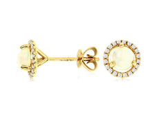 ESTATE .76CT DIAMOND & AAA OPAL 14K YELLOW GOLD ROUND HALO MARTINI STUD EARRINGS