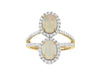 2.46CT DIAMOND & AAA OPAL 14KT YELLOW GOLD OVAL & ROUND DOUBLE FLOWER LOVE RING