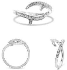 ESTATE .15CT DIAMOND 14KT WHITE GOLD 3D ROUND DOUBLE LEAF CRISS CROSS FUN RING