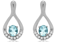 .74CT DIAMOND & AAA AQUAMARINE 14KT WHITE GOLD 3D OVAL & ROUND HANGING EARRINGS