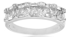 1.0CT DIAMOND 14KT WHITE GOLD 3D PRINCESS & BAGUETTE CLASSIC ANNIVERSARY RING