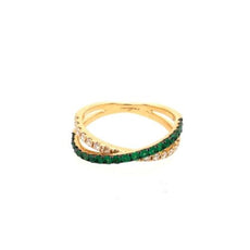 .60CT DIAMOND & AAA EMERALD 18KT YELLOW GOLD 3D CRISS CROSS INFINITY LOVE RING