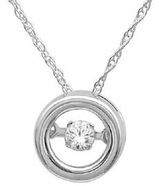 .08CT DANCING DIAMOND 14KT WHITE GOLD 3D CLASSIC SOLITAIRE FLOATING PENDANT