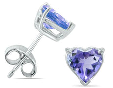 ESTATE .70CT AAA TANZANITE 14KT WHITE GOLD 3D HEART SHAPE CLASSIC STUD EARRINGS