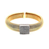 LARGE 1.07CT DIAMOND 18KT 2 TONE GOLD SQUARE PAVE FLEXIBLE CUFF BANGLE BRACELET