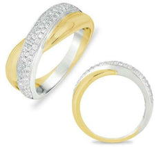 .57CT DIAMOND 14KT 2 TONE GOLD 3D CLASSIC 3 ROW CRISS CROSS INFINITY LOVE RING