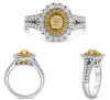 1.49CT WHITE & FANCY YELLOW DIAMOND 18K 2 TONE GOLD OVAL & ROUND ENGAGEMENT RING