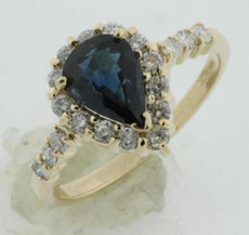 1.92CT DIAMOND & AAA SAPPHIRE 14KT YELLOW GOLD PEAR SHAPE & ROUND HALO LOVE RING