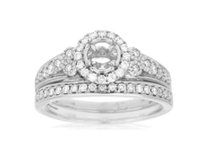.41CT DIAMOND 14K WHITE GOLD 4 PRONG HALO SEMI MOUNT WEDDING ENGAGEMENT RING SET