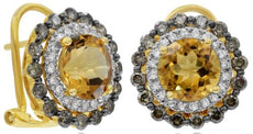 3.46CT WHITE & CHOCOLATE FANCY DIAMOND & AAA CITRINE 14K YELLOW GOLD 3D EARRINGS