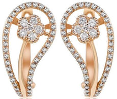 .42CT DIAMOND 14KT ROSE GOLD 3D FLOWER HORSESHOE FUN LEVERBACK HANGING EARRINGS