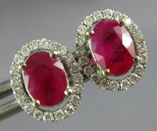 ESTATE 2.41CT DIAMOND & AAA RUBY 14KT WHITE GOLD 3D OVAL & ROUND STUD EARRINGS