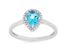.98CT DIAMOND & AAA BLUE TOPAZ 14KT WHITE GOLD PEAR SHAPE & ROUND HALO FUN RING