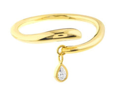 ESTATE .05CT DIAMOND 14K YELLOW GOLD SOLITAIRE BEZEL TEAR DROP FLOATING FUN RING