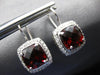 LARGE 4.36CT DIAMOND & AAA GARNET 14KT WHITE GOLD CUSHION & ROUND HALO EARRINGS