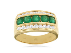 WIDE 2.06CT DIAMOND & AAA EMERALD 14KT YELLOW GOLD 3D CHANNEL CLASSIC MENS RING