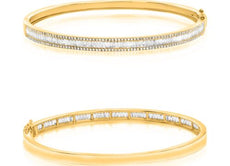 1.87CT DIAMOND 14KT YELLOW GOLD ROUND & BAGUETTE SEMI ETERNITY BANGLE BRACELET